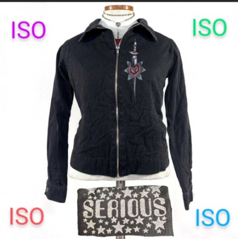 ISO:Hot Topic,Serious Brand Zip Up Jacket W Rose & Dagger Size XL &Up